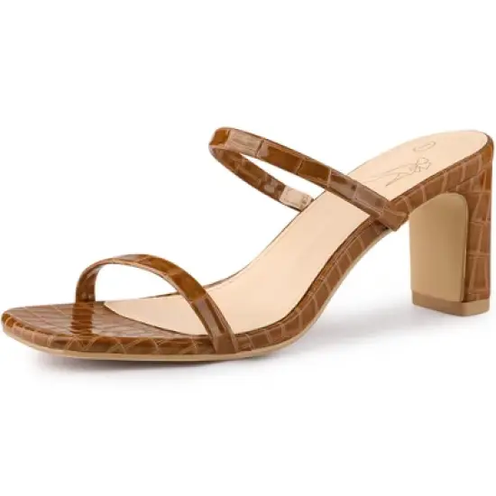 Perphy Dual Strap Croc Embossed Chunky Heel Slide Sandals image {7}