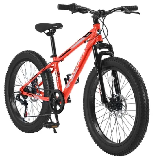Gulches 24 Inch Fat Tire Mountain Bike Full Shimano 7-Speed, Dual Disc Brakes, High-Carbon Steel Frame, Front Suspension, for Adults/Youth image {9}