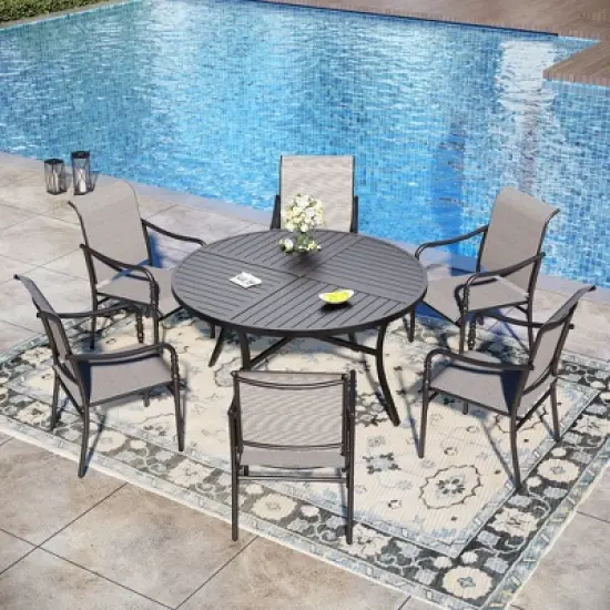 Captiva Designs 1pc Outdoor Patio Dining Steel Table with Umbrella Hole for 6 image {6}