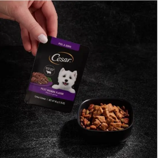 Cesar Rotiserrie Chicken, Steak and Gravy Flavor Variety Pack Pouch Small Breed Wet Dog Food - 35.2oz/20ct image {10}