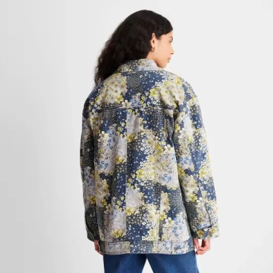 Women's Denim Floral Print Faux Shearling Jacket - Future Collective&trade; with Reese Blutstein Blue Denim image {1}
