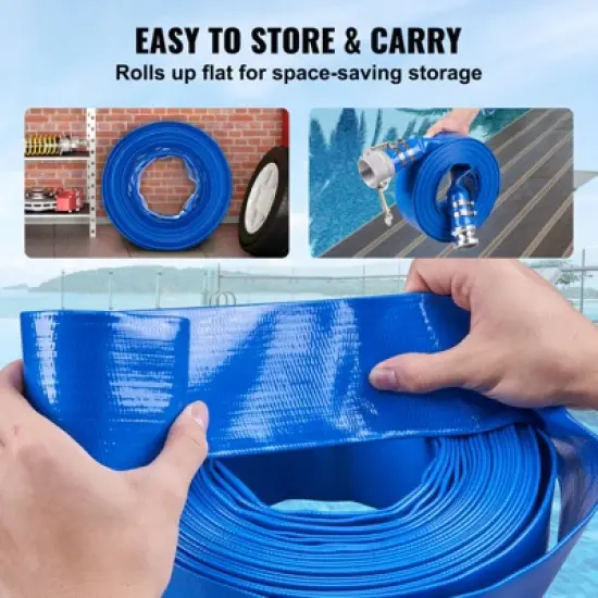 VEVOR Pool Drain Hose, 2 inch by 50 ft, Durable PVC Material, Includes Aluminum Camlock C & E Connectors and Clamps, Blue image {5}