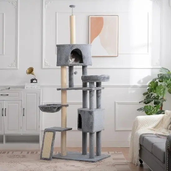 Cat Tree, 105 Inches Cat Tower for Indoor Cats, Multi-Level Cat Condo with 3 Perches, 2 Caves, Basket and Scratching Board for Kittens Pet House Play image {1}