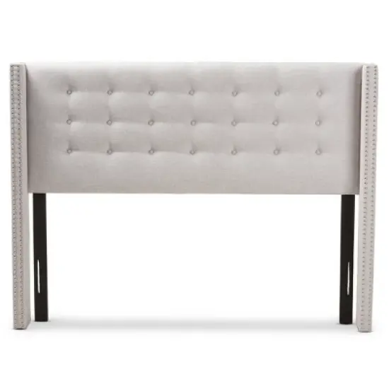 Queen Ginaro Modern and Contemporary Fabric Button Tufted Nail Head Winged Headboard Gray - Baxton Studio image {1}
