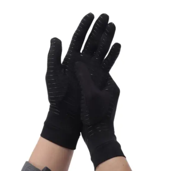 Unique Bargains Non-slip Horizontal Striped Full Finger Compression Gloves for Sport M Black 1 Pair image {1}