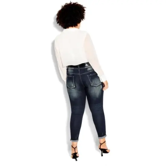 Women's Plus Size Patched Apple Skinny Jean - mid denim | CITY CHIC image {1}