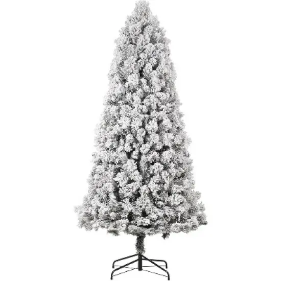 Artificial Christmas Tree with White Lights & Foldabe Metal Stand, Flocked Christmas Pine Trees for Home, Holiday Decoration image {9}