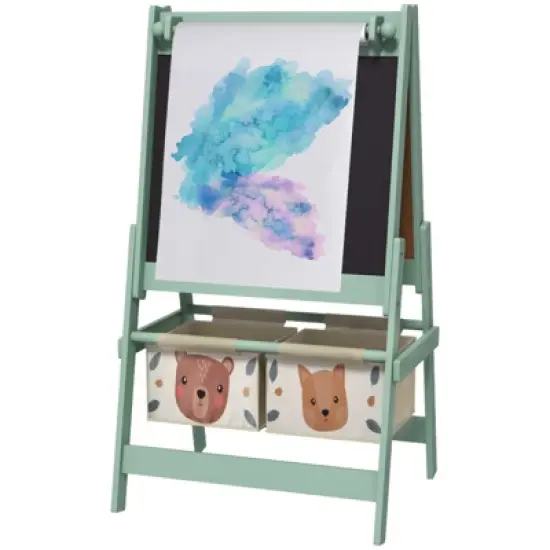 FONTOI Art Easel for Kids, 3 in 1 Kids Art Easel with Paper Roll, Storage Baskets, Standing Toddler Easel, Green, 18.3"*36.5"*21.3" image {5}