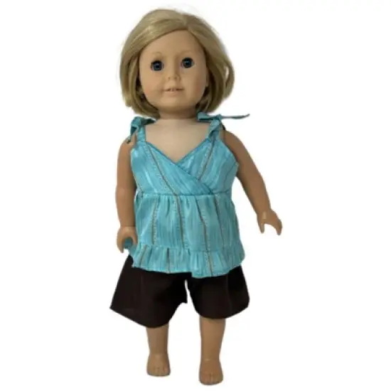 Matching Girl And Doll Size 7 Brown Short Set With Blue Top image {1}