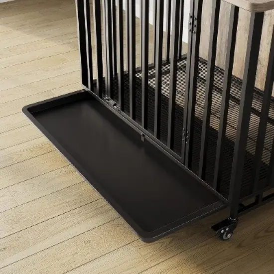 Acekool 39'' Heavy Duty Dog Crate Furniture with Wheels, Removable Tray, Wooden Pet Kennel & Decorative End Table for Small to Large Dogs image {4}