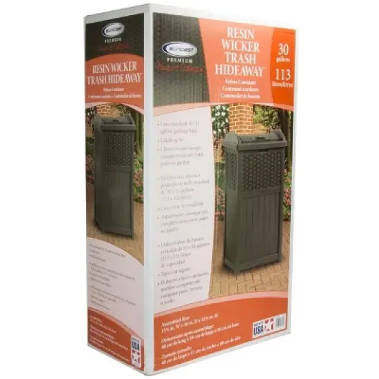 Suncast Trash Hideaway Outdoor Garbage & Outdoor Patio Storage Deck Box, Brown image {4}
