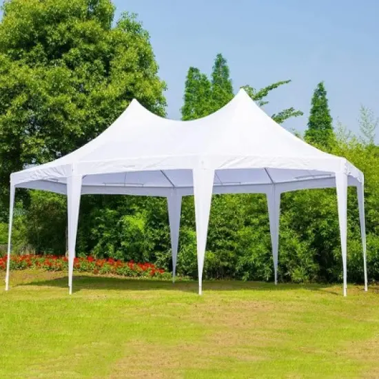 Erommy Party Tent, White Wedding Tent, Octagonal Heavy Duty Canopy with 6 Removable Sidewalls, 6 Church Windows and 2 Pull-Back Doors image {3}