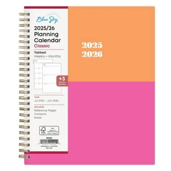 Blue Sky 7"x9" 2025-2026 Weekly/Monthly Wirebound Planner Printed Pink and Orange Block image {2}