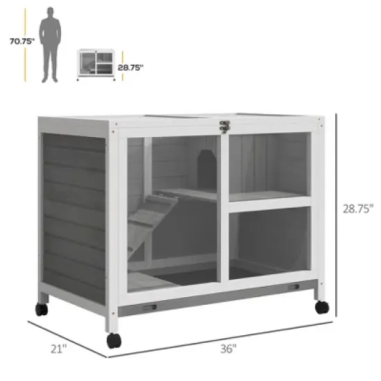 Akoasm Desk And Side Table Sized Wooden Waterproof Rabbit Hutch & Cage With Wheels Indoor-Gray image {1}