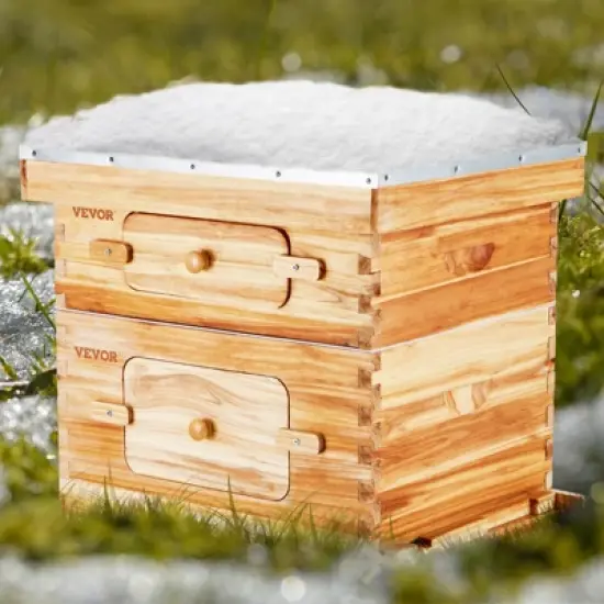 VEVOR Bee Hive 20 Frame Bee Hives Starter Kit, Beeswax Coated Cedar Wood, 1 Deep + 1 Medium Bee Boxes Langstroth Beehive Kit image {1}