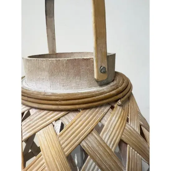 Essential Decor & Beyond 16.3" Natural Bamboo Glass Candle Holder Tabletop Lantern With Handle image {3}