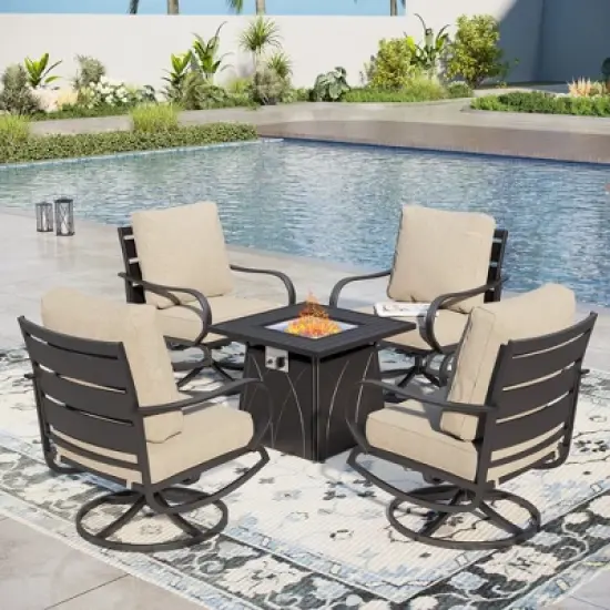 Captiva Designs 5pc Metal Patio seating Furniture Fire Pit Set with Swivel Chairs for Garden Porch Backyard image {9}
