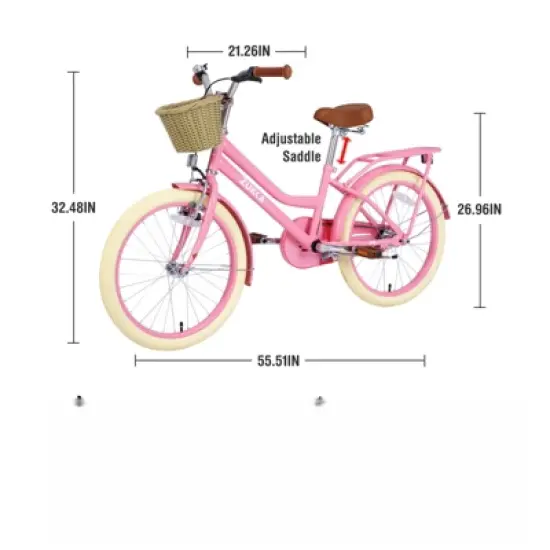 DSVIMOY 20 inch Girls Bike with Basket for 7-10 Years Old Kids, No Training Wheels Included, Pink, 55.51"*21.26"*32.48" image {2}