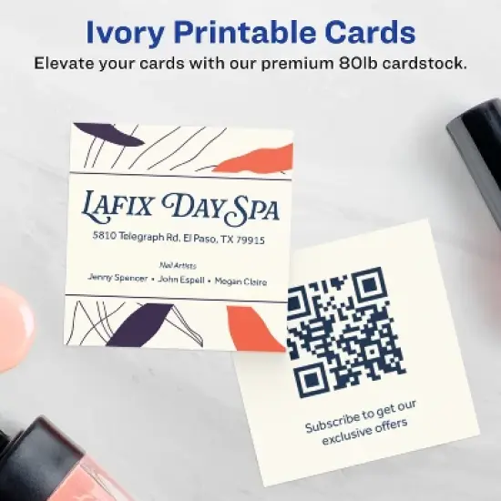 Avery Printable Square Business Cards with Sure Feed Technology, 2.5" x 2.5", Ivory Cardstock, Print-to-the-Edge, Laser/Inkjet Cards, 90 Total image {1}