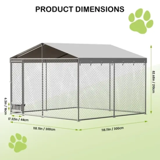 Jojoka Outdoor Dog Kennel, Large Metal Dog House with Feeding Device, Waterproof Cover, Rainproof Roof, Secure Yard Pet Playpen image {1}