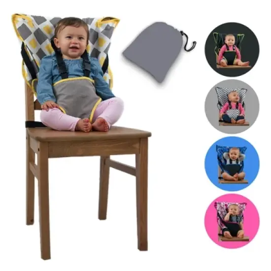 CozyBaby Portable Washable Cloth Travel Easy Seat High Chair w/ 1 Click Setup, Reinforced Harness, and Machine Washable Fabric, Charcoal Yellow image {1}