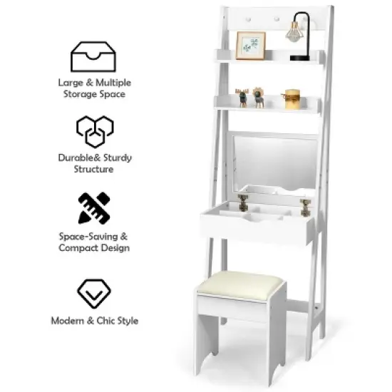 Costway Vanity Set Makeup Dressing Table w/Flip Top Mirror Hooks Shelves image {2}