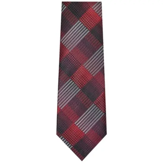 TheDapperTie Men's Burgundy, Black And White Geometric Necktie with Hanky image {1}