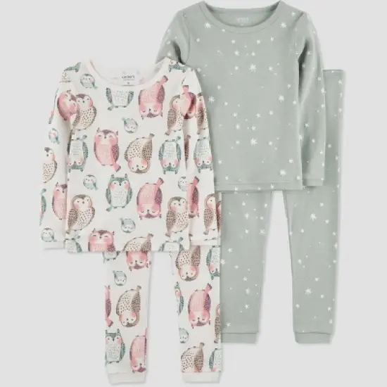 Carter's Just One You&reg; Toddler Girls' Owls and Stars Long Sleeve Pajama Set - Green/Pink image {3}