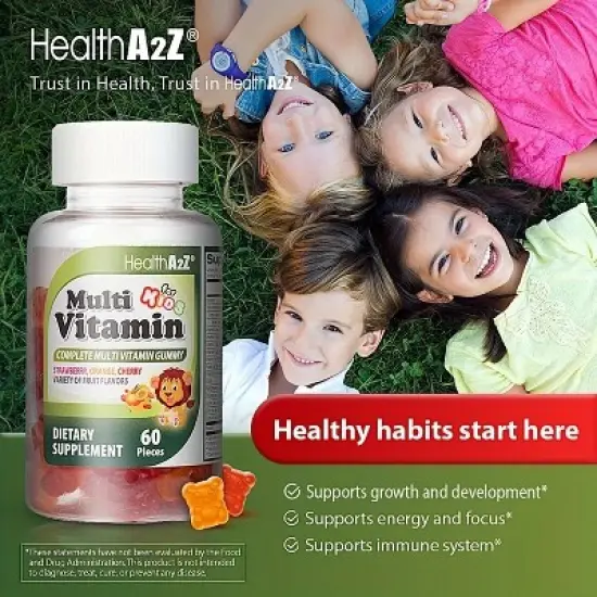 HealthA2Z - Kids Multivitamin Gummies Strawberry Orange Cherry Mixed Fruit - 60 Count image {6}