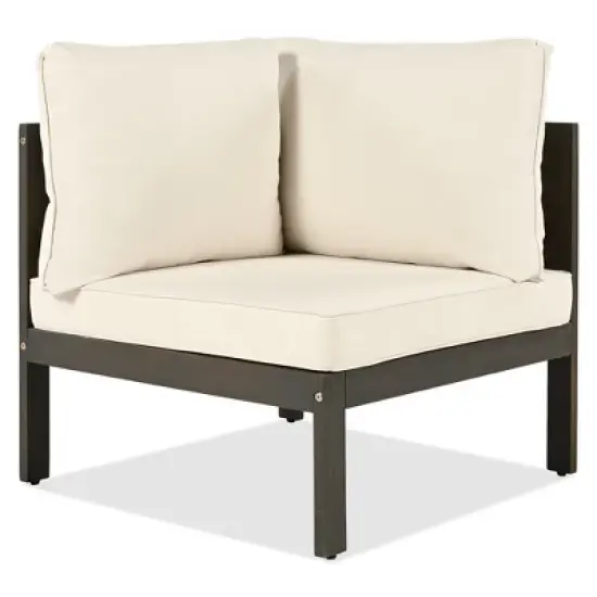 4-Pieces Outdoor Acacia Wood L-Shaped Sectional Sofa Set with Coffee Table and Arm Side Table image {8}