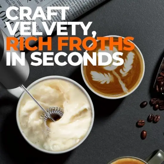 EZBASICS Milk Frother Wand, Handheld Milk Frother Drink Mixer, Electric Whisk Foam Maker for Coffee, Stainless Steel Whisk Coffee Enthusiasts Gift image {4}