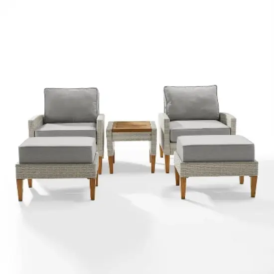 Capella 5pc Outdoor Wicker Chair Set - Gray - Crosley image {3}