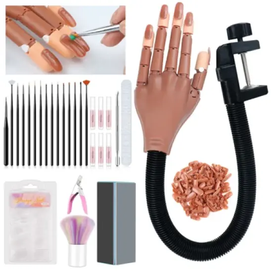SAVILAND Professional Nail Training Mannequin Kit - Flexible Movable Hand with 200+ Acrylic Accessories & Tools (Metal Base)​. image {6}