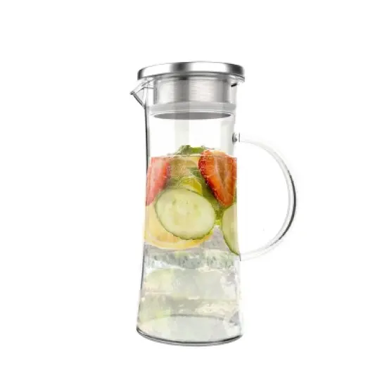Glass Pitcher-50oz. Carafe with Stainless Steel Filter Lid- Heat Resistant to 300F-For Water, Coffee, Tea, Punch, Lemonade and More by Classic Cuisine image {7}
