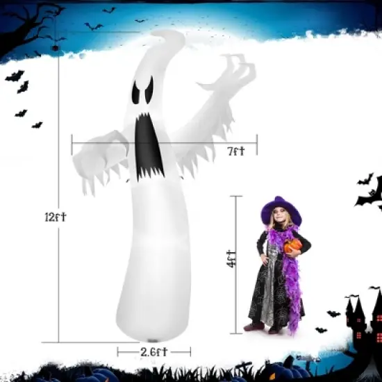 Costway 12ft Halloween Inflatable Ghost Quick Blow up w/LED Lights Outdoor Yard Scary Decoration image {2}