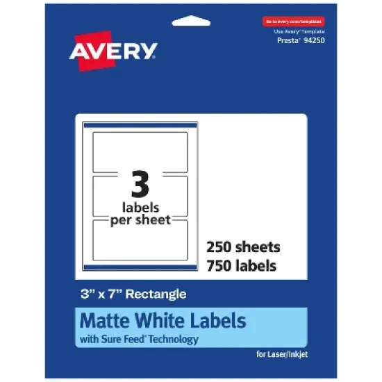 Avery Matte White Rectangle Labels, 3" x 7" image {10}