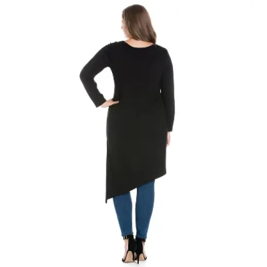 24seven Comfort Apparel Womens Plus Size Long Sleeve Knee Length Asymmetrical Tunic Top image {2}