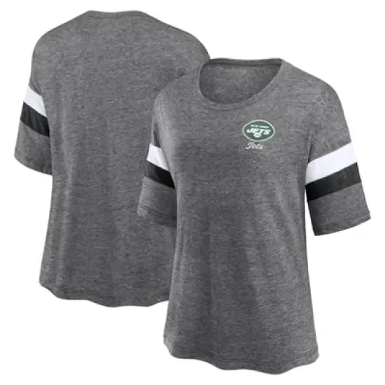 NFL New York Jets Women's Weak Side Blitz Marled Left Chest Short Sleeve T-Shirt image {3}
