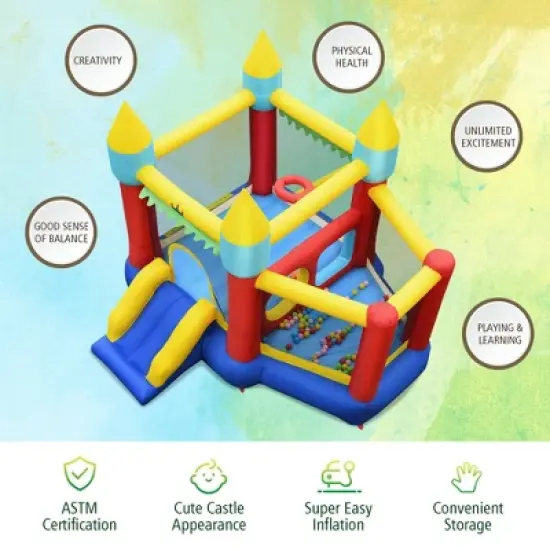Costway Inflatable Bounce House Slide Jumping Castle w/ Tunnels Ball Pit & 480W Blower image {5}
