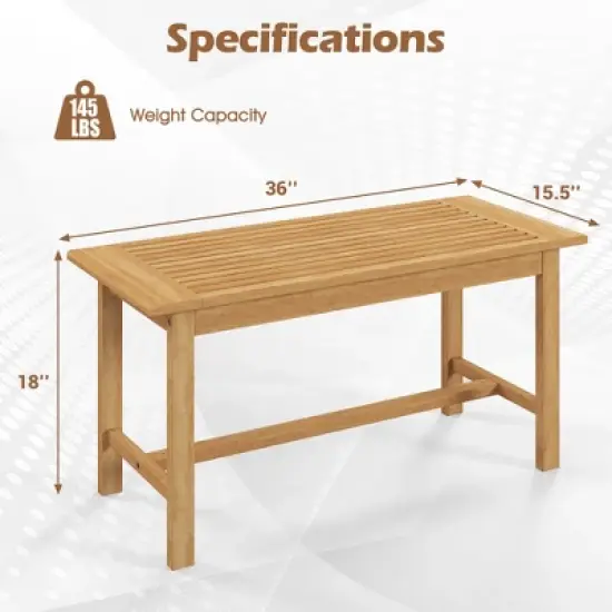 Tangkula 36"Patio Coffee Table Solid Wood Coffee Table w/ Slatted Tabletop Natural image {8}