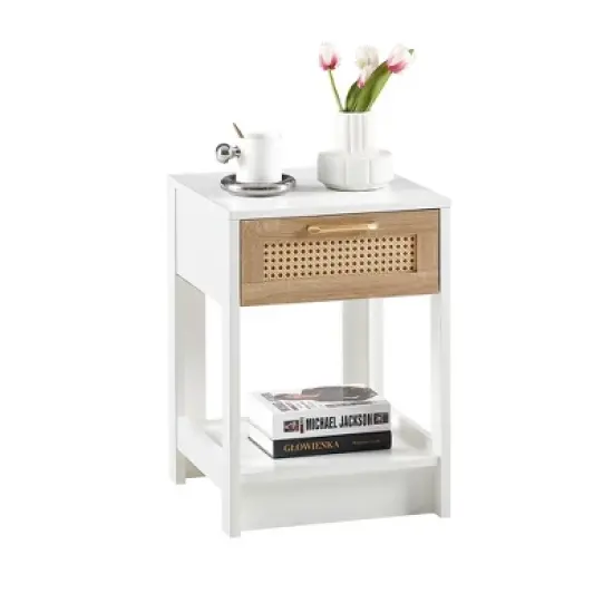 15.75" Rattan Night Stands With Drawer Bedside End Table For Small Space image {8}