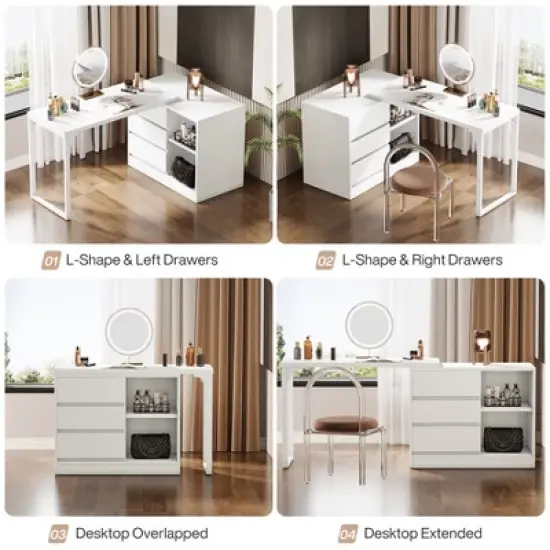 Tribesigns L-Shaped Computer Desk with Drawers and Shelves image {8}