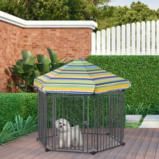 PawHut Heavy-Duty Outdoor Pet Cage Kennel with Weather-Resistant Polyester Roof, Locking Door, & Metal Frame image {1}