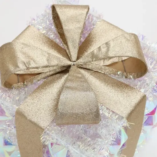 LuxenHome 3-Piece Prism Gift Boxes with Gold Ribbon Holiday Decoration with Lights Multicolored, Gold, White image {6}