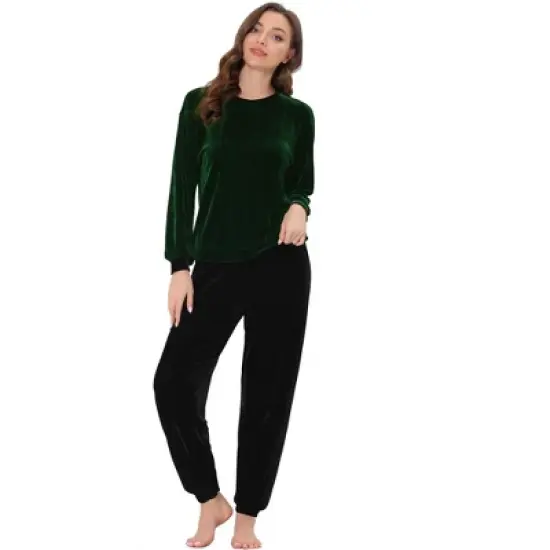 cheibear Womens Velvet Sleepwear Long Sleeve with Pants Lounge Winter Warm Pajama Set image {5}