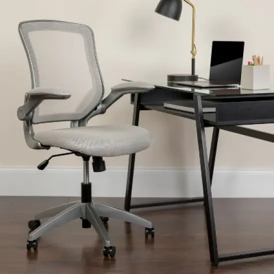 Flash Furniture Mid-Back Mesh Swivel Ergonomic Task Office Chair with Gray Frame and Flip-Up Arms image {1}