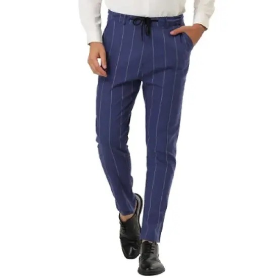 Lars Amadeus Men's Business Striped Pants Drawstring Waist Slim Fit Dress Trousers image {7}