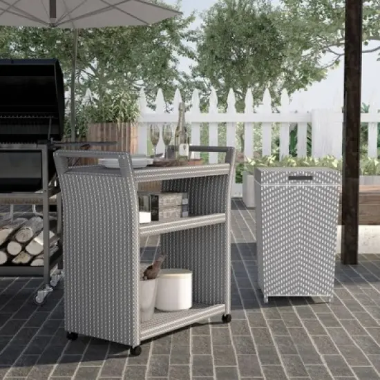 2pc Maksville Contemporary Outdoor Serving Cart & Trash Can - miBasics
 image {3}