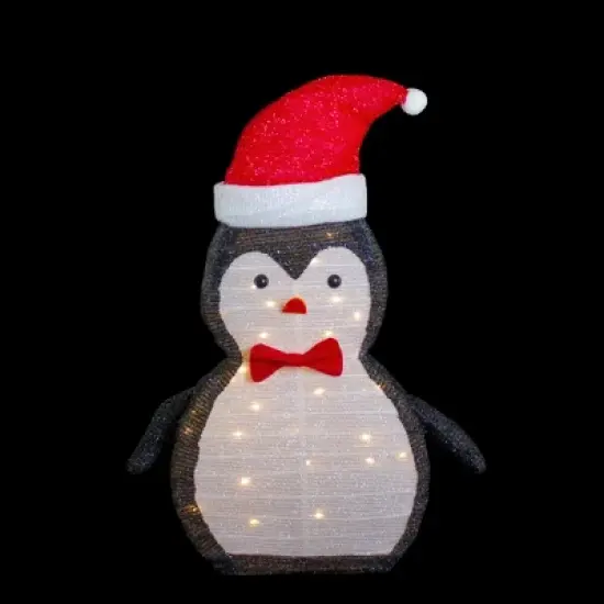 Northlight 28" LED Lighted Tinsel Penguin in Santa Hat Outdoor Christmas Decoration image {2}