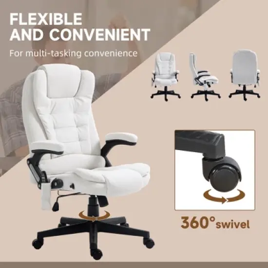 TiramisuBest 6 Point Vibrating Massage Office Chair with Heat, Reclining Back, Padded Arms, Remote, Cream White Polyester image {1}